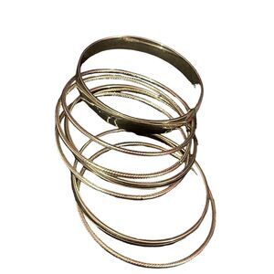 Stylish Gold-Tone Bangle Set‎ Mixed Textures Stackable Bracelets Boho Chic R-47